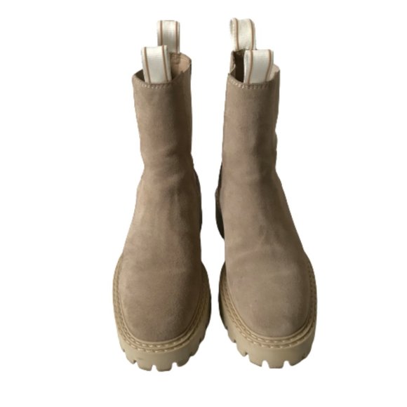 Last Daze Chelsea Boots Booties Womens 41 10 Tan Beige Elastic Side Panel Chunky - Picture 4 of 12